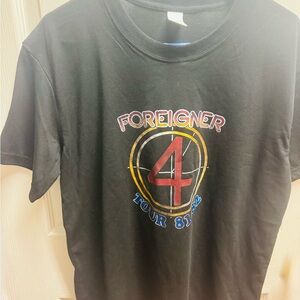 Foreigner Black Graphic Tee with Red, Yellow & Blue Tour Print